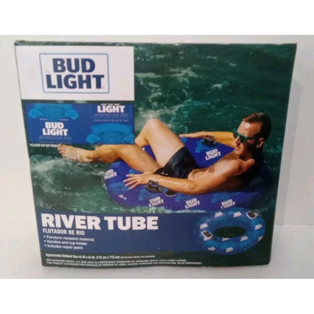 Bud Light Inflatable Swim Tube w/ Cup Holder Adult (250lb) Pools Rivers Lakes